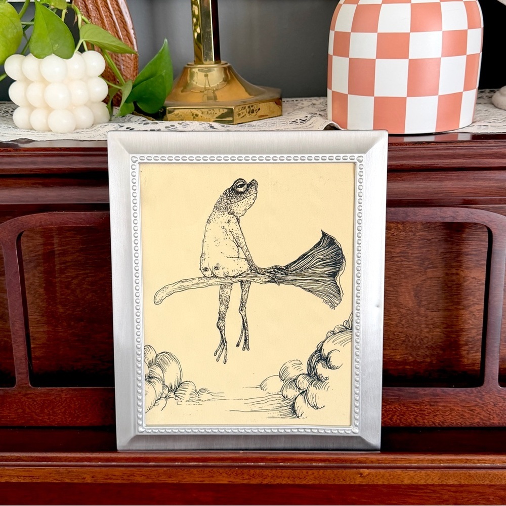 Toad Witch Frog Flying on Broom Quirky Canvas Art Print Framed Wall Hanging Art